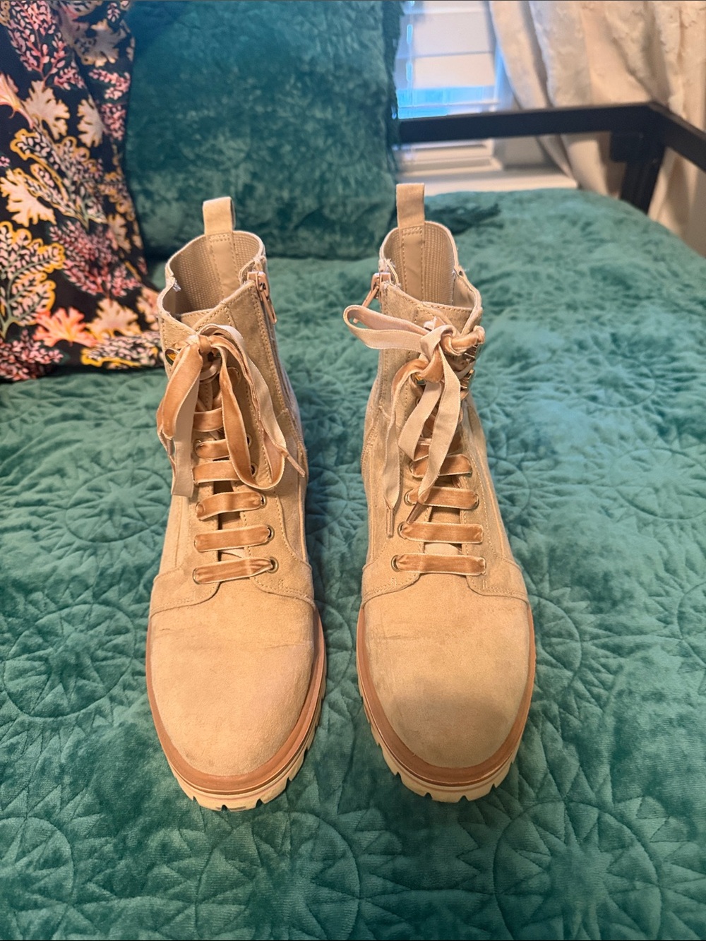 Crown Vintage Tan Suede Lace-Up Combat Boots